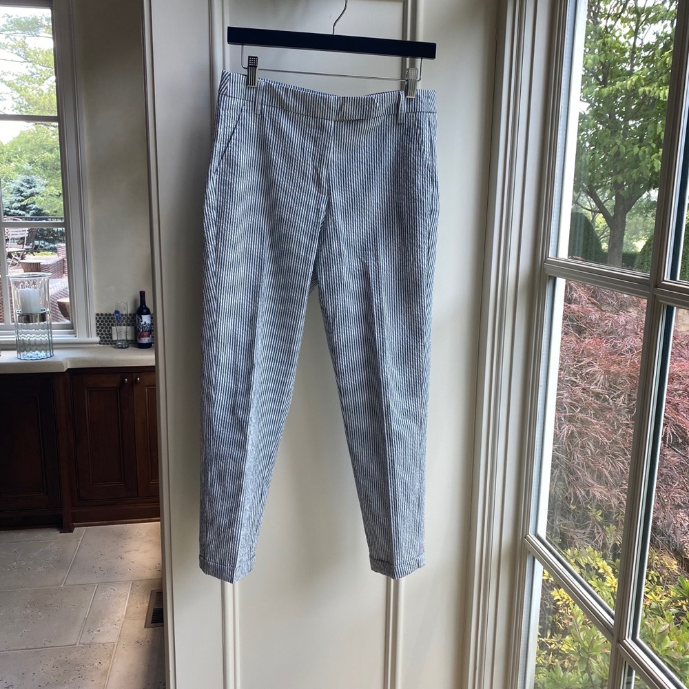ZARA Seersucker Pinstripe Cuffed & Cropped Pants, from London, Sz SM - Picture 7 of 14